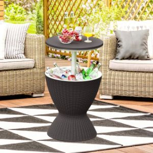 Thumbnail: 3 in 1 8 Gallon Patio Rattan Cooler Bar Table with Adjust Ice Bucket