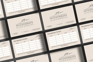 „Gestaltung von Visitenkarte mit Termin Platzhalter für Physiotherapie mit klarem Layout und elegantem Logo, Corporate Design“