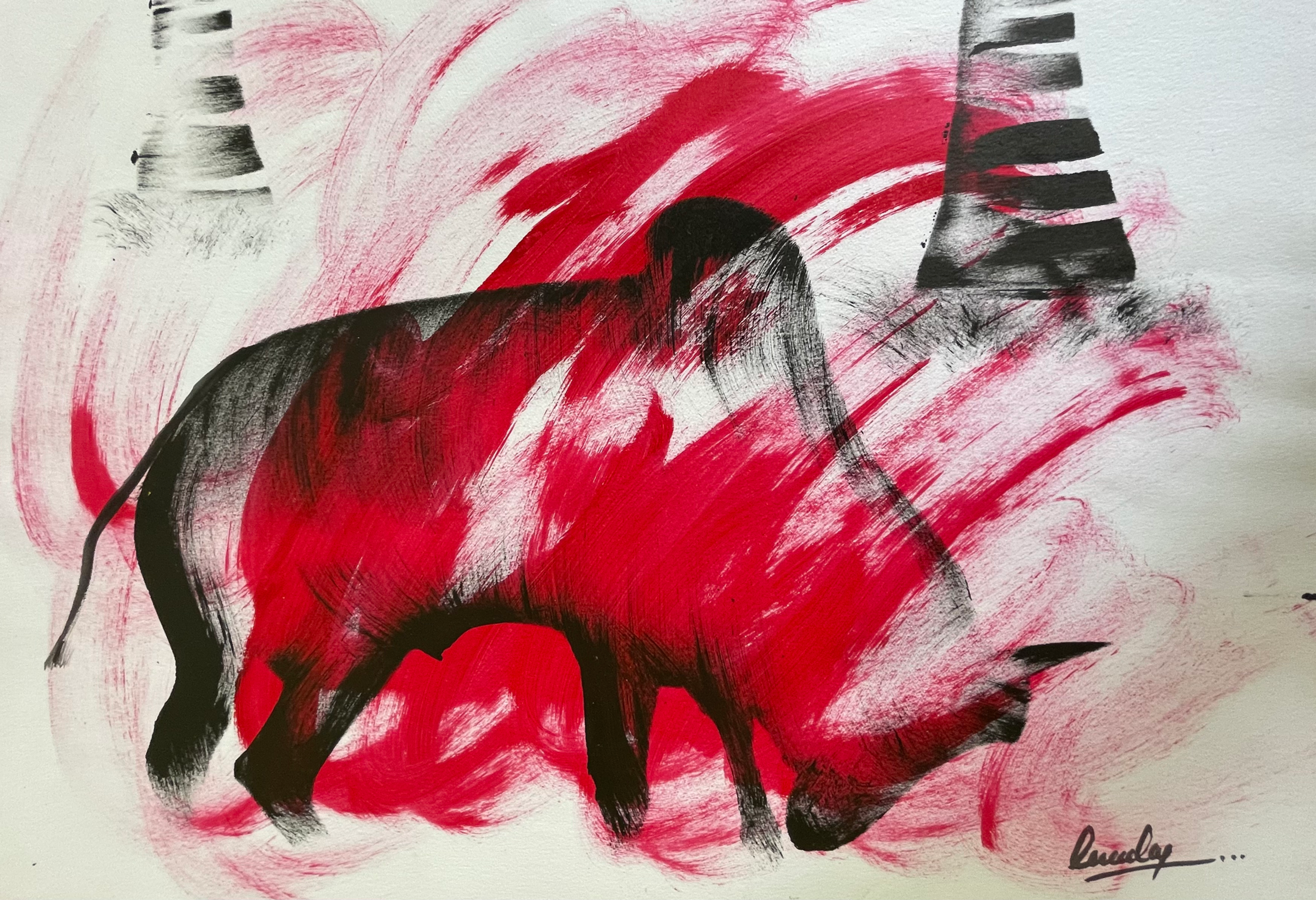 Shadow Sprint / Hermon Carduz/ Acrylic on paper / A3 size