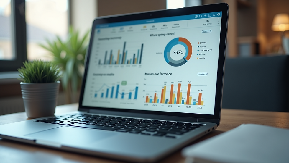 Close-up of a laptop screen showing accounting software dashboard