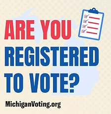 Graphic with text that reads "Are you registered to vote?" in all caps. "Are you" is in red to highlight urgency. In the top right corner there is an illustration of a clipboard with a checklist.