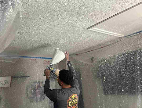 Interior ceiling painting after sheetrock repair and surface preparation in Colonial Village, Durham NC 27704