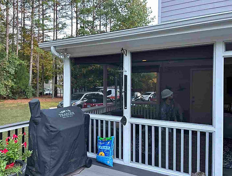 Exterior house painting in Chapel Hill NC porch before repainting and screen replacement in Briar Chapel 27516.