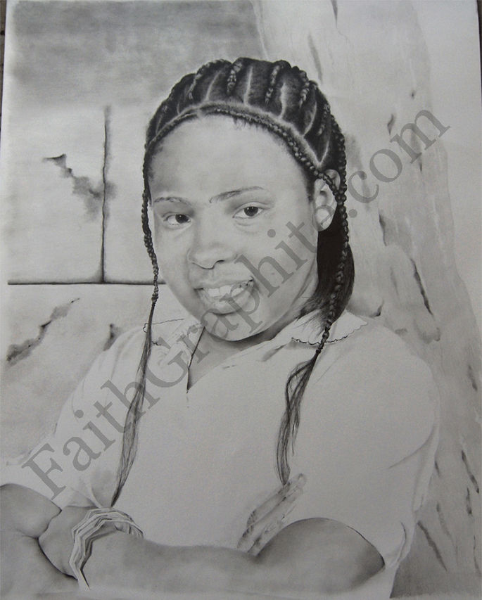 Artwork drawing of little black girl with braids