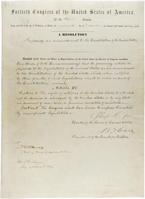 15th Amendment (Proposed on February 26, 1869 - Ratified on February 3, 1870