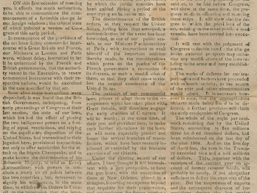 Madison's Message to Congress on renewed trade with Britain