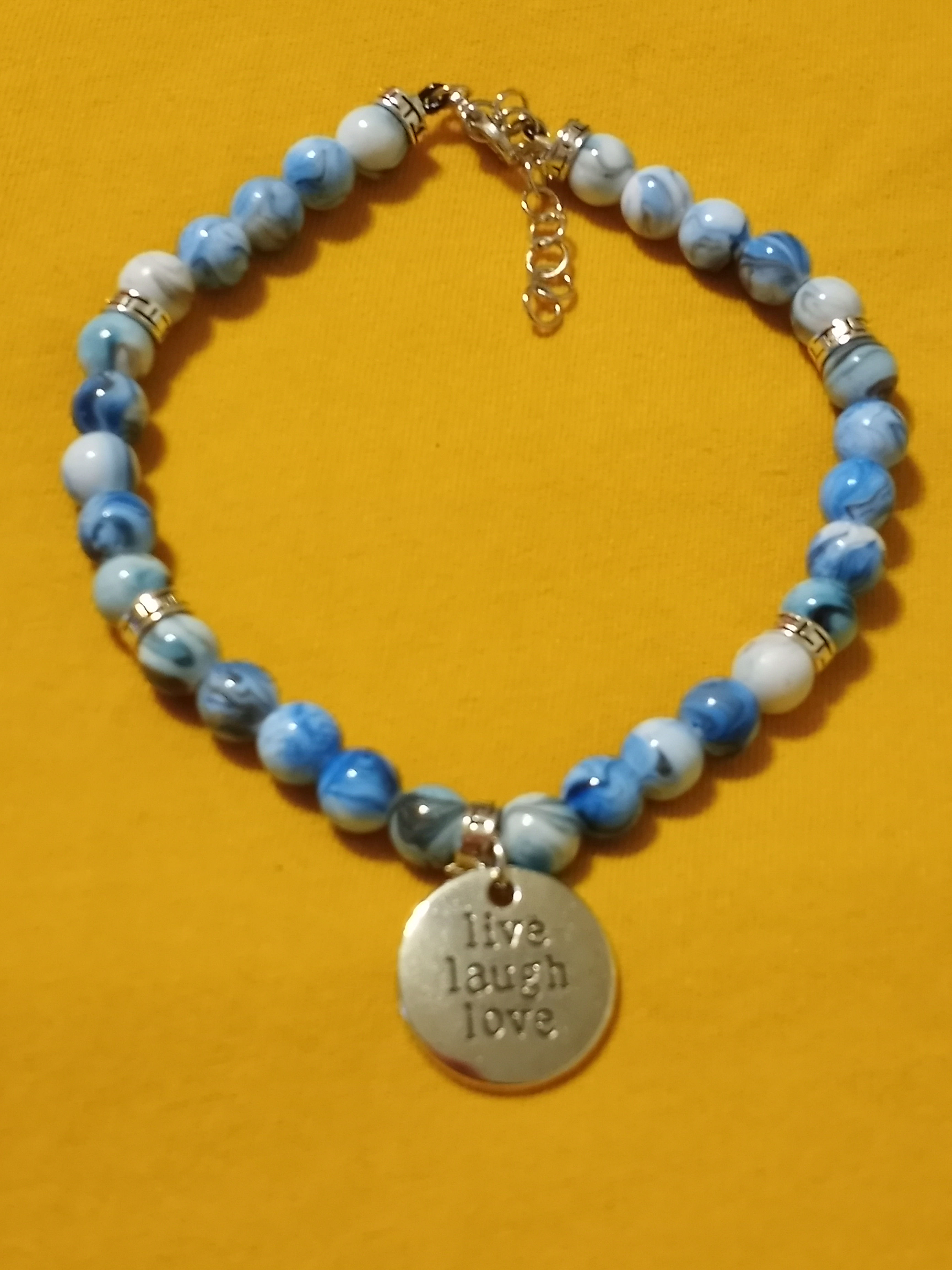 "Live, Laugh, Love" Blue Swirl Beaded Bracelet