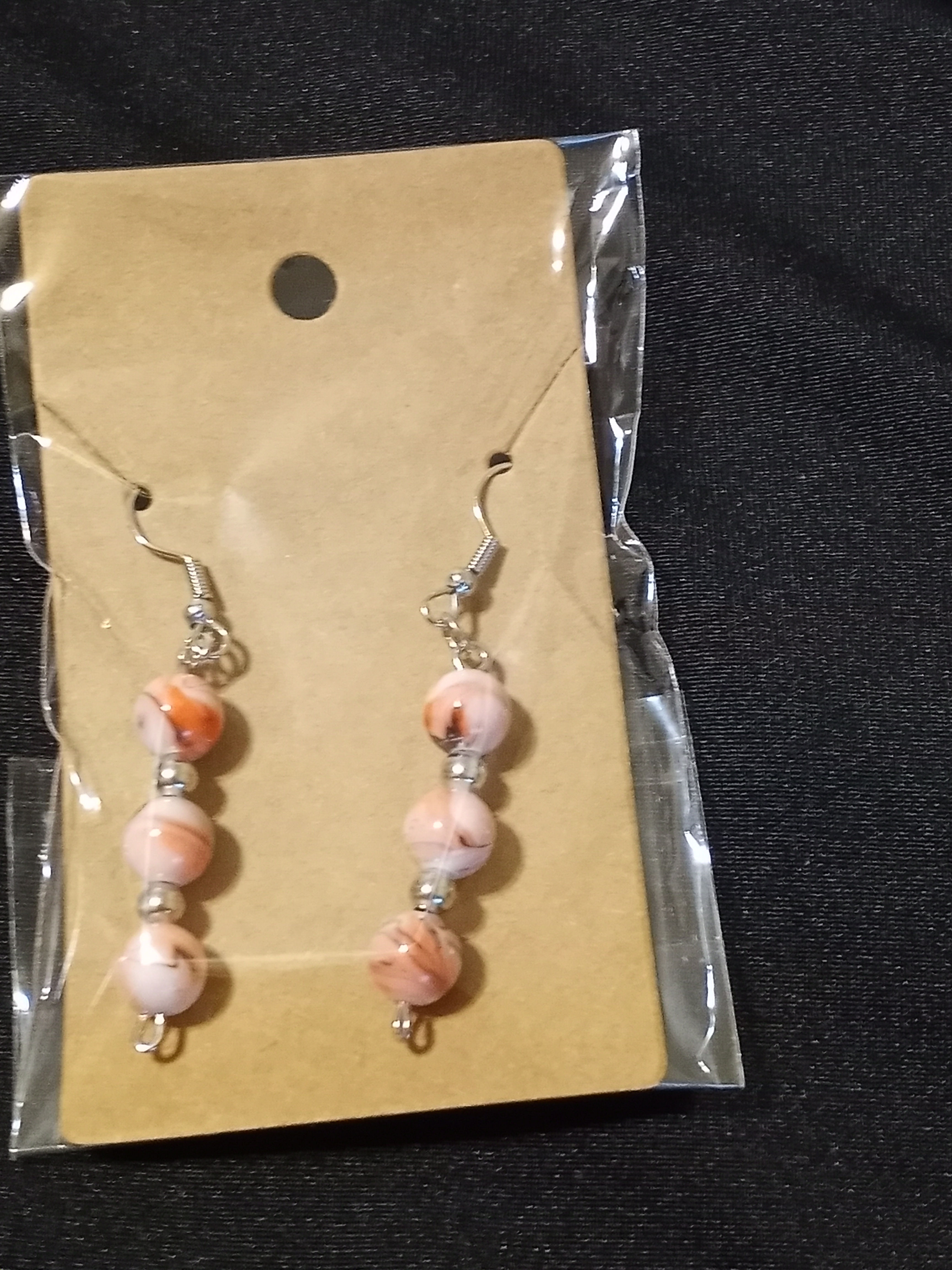 Orange, Black, and White Beaded Earrings