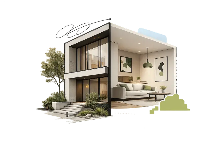Icon representing exterior and interior architectural rendering services