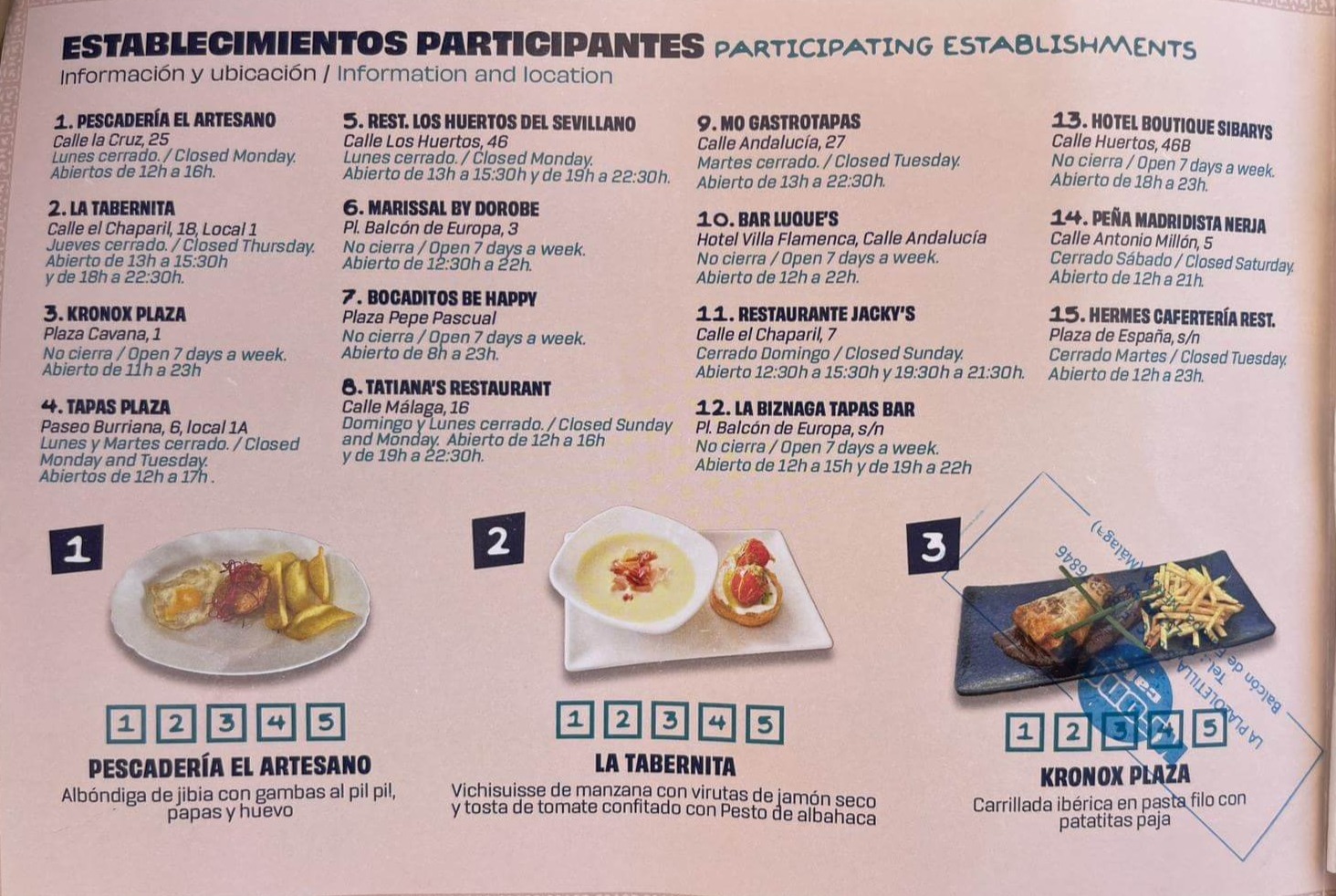 Ruta de la Tapa de restauranger som medverkar 1-15
