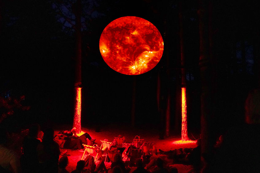 "It's All Right," immersive audiovisual installation by Anne Fehres and Luke Conroy, exploring the climate crisis through sound, collage, and text erosion. Shown at Into The Great Wide Open on Vlieland, Netherlands, this contemporary environmental artwork reflects the tension between hope, denial, and ecological anxiety.