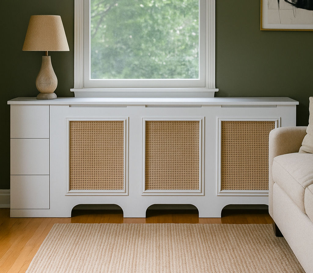 Luxury Rattan Draw Style Radiator Cover - White
