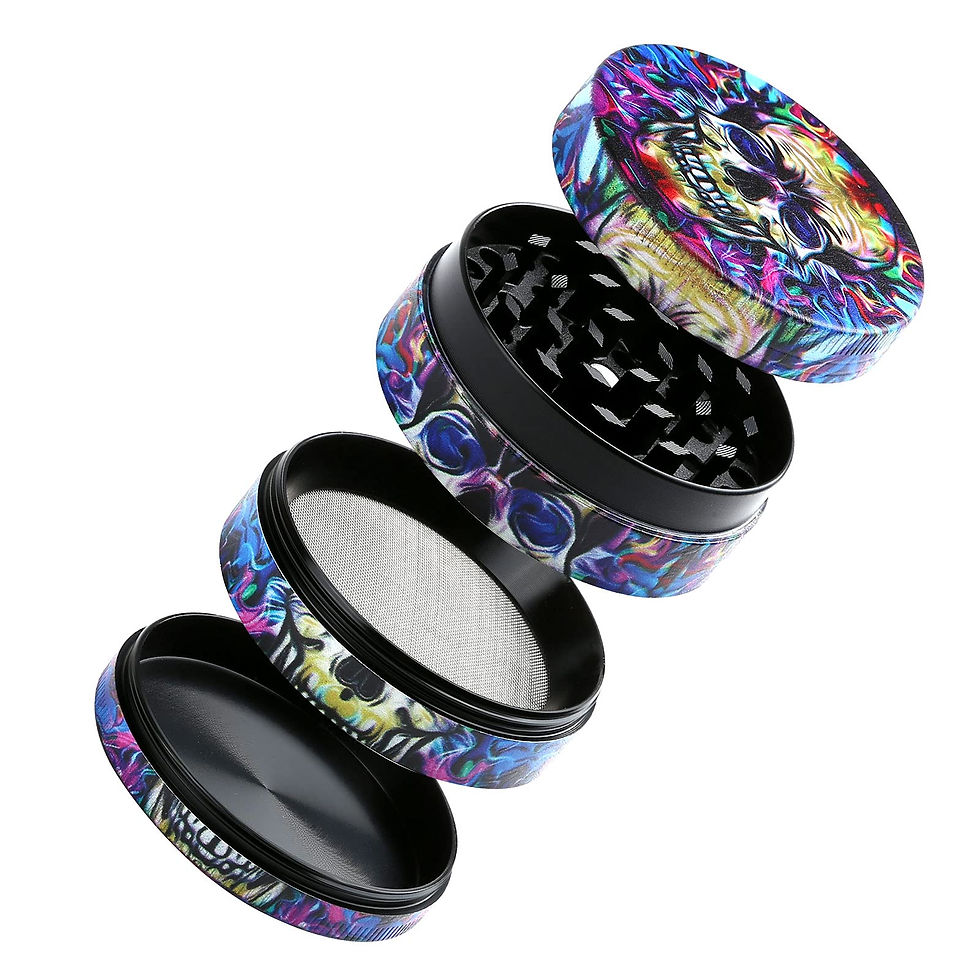 Thumbnail: Golden Bell 4-Piece 2" Herb Grinder Blue Skull Design - Alloy