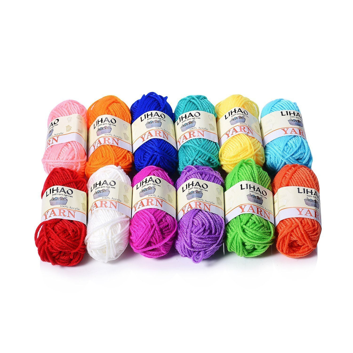 LIHAO 12 Skeins Mini Bonbons Yarn for Knitting Crochet Craft - 100% Acrylic