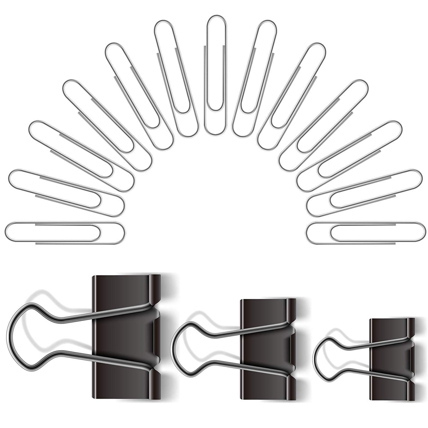 Kesote Stationery Accessories Set, 500 Silver Paper Clips and 36 Black Binder C