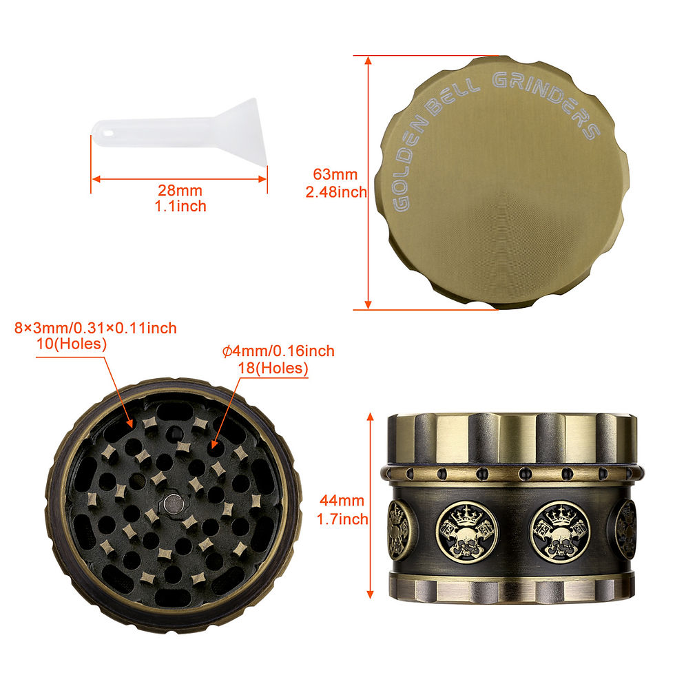 Thumbnail: Golden Bell 4-Piece 2" Herb Grinder Skull Sides Antique Brass - Zinc Alloy