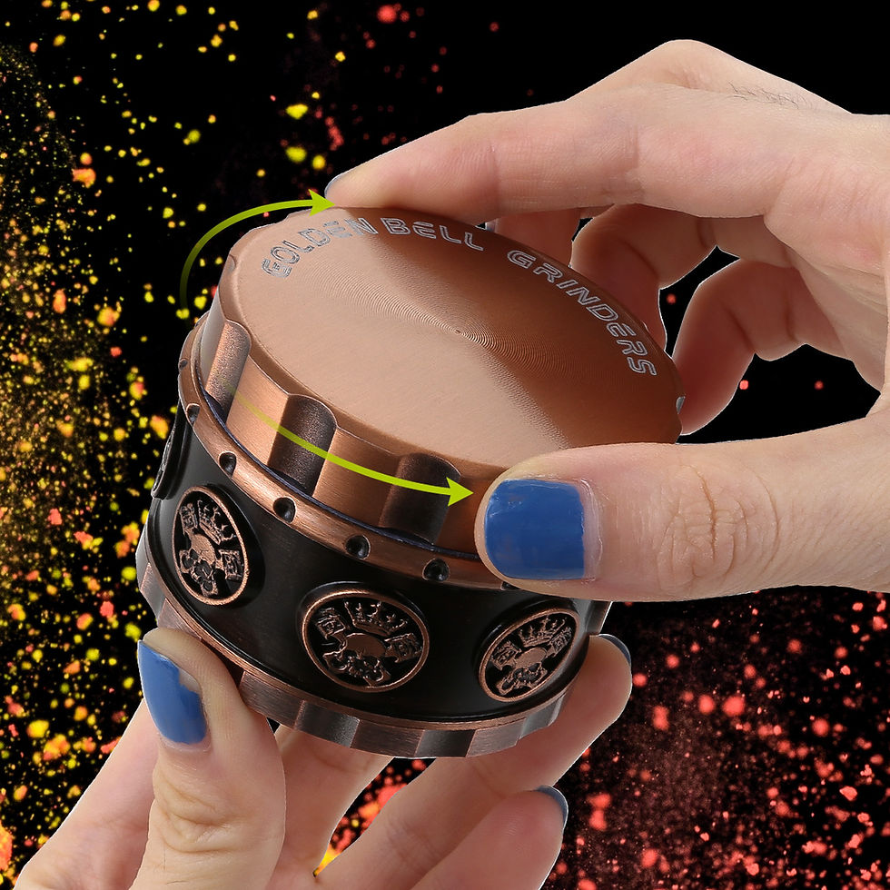 Thumbnail: Golden Bell 4-Piece 2" Herb Grinder Spice Grinder Skull Sides Antique Copper – Z