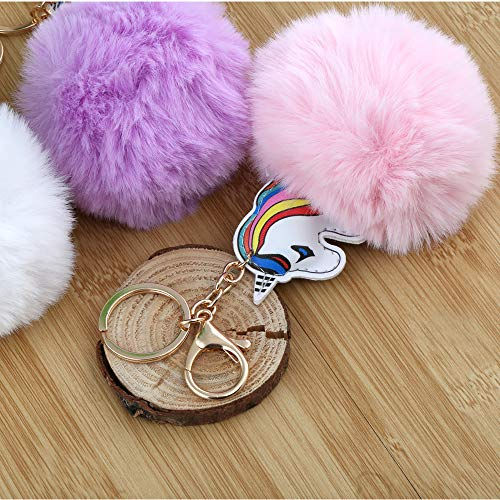 縮圖：Kesote 3 Pieces Unicorn Pattern Fluffy Keychain, Cute Party Favor Fur Key Ring