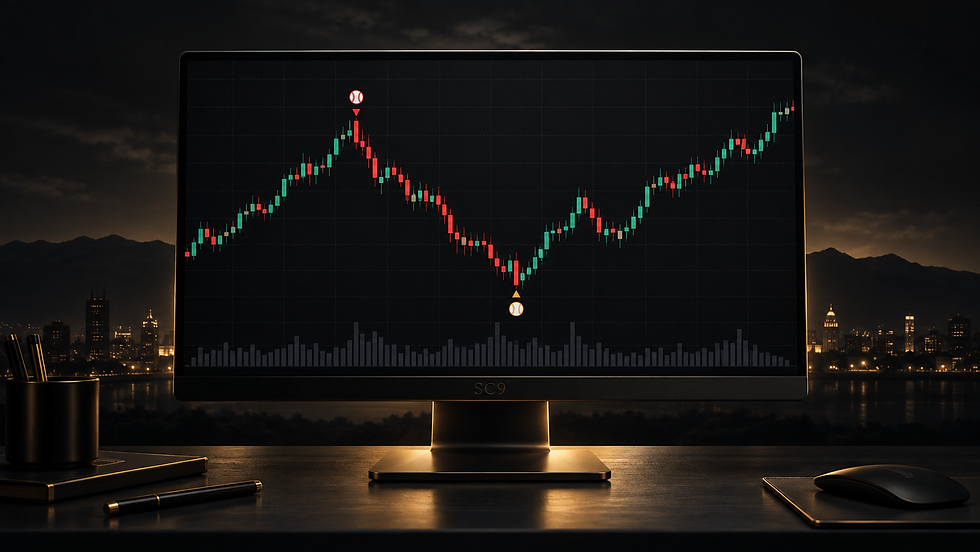 SC9 Base Hit trading chart showing confirmation-based price action analysis