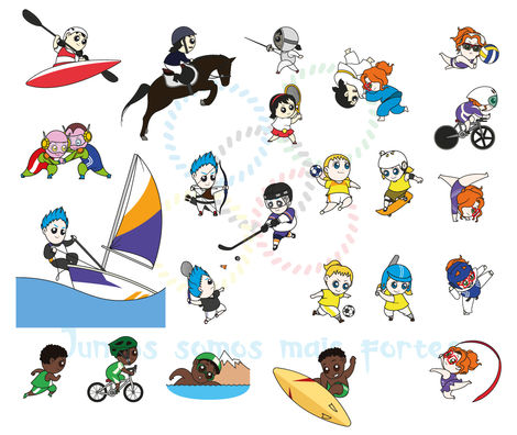 Poses de personagens criados em homenagem às modalidades abordadas nas Olimpíadas de 2020.