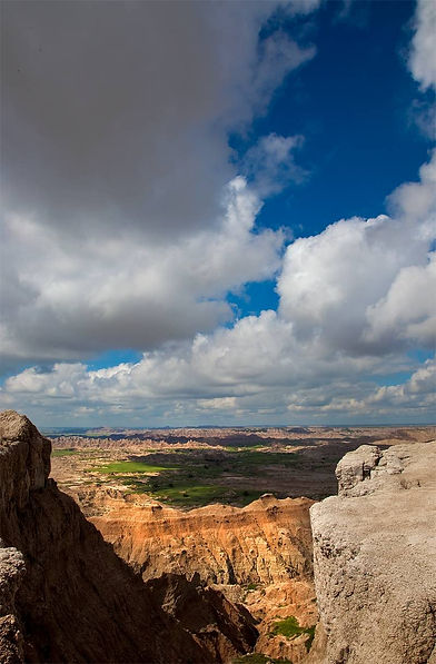 Eroded badlands ridges and canyons in eastern Montana prairie country