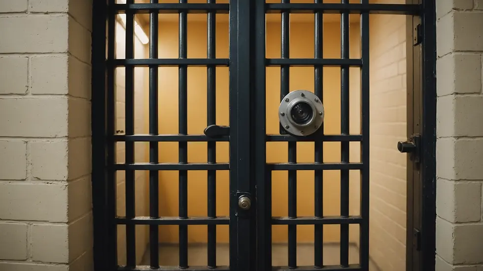 Eye-level view of an open jail cell door