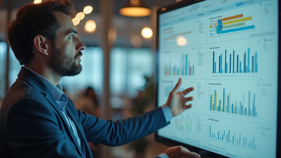 Vue latérale d’un manager consultant un tableau de suivi des performances d’équipe
