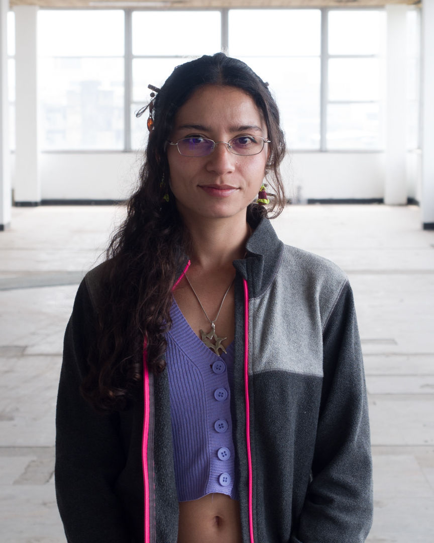 Luisa Fernanda González (Colombia) es una maestra en Artes Visuales cuya investigación se centra en la resignificación de objetos, imágenes y palabras extraídos del contexto popular y urbano. Su práctica se nutre de recorridos por mercados, misceláneas y ferreterías, donde se apropia de materiales no convencionales, anuncios callejeros y artículos cotidianos para transformarlos mediante el humor y la sátira.