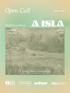 Afiche promocional de la 5ta Edición de la Residencia-Micro: A Isla en Cachipay, con logos de R.A.R.O. Bogotá, Universidad de Los Andes y Res Artis.