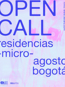 Afiche informativo de la convocatoria Residencias-Micro Bogotá con el logo de R.A.R.O. y Res Artis.