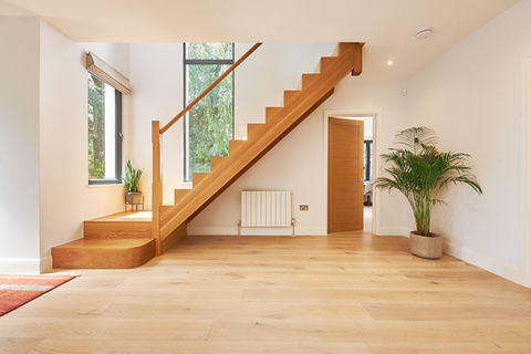 Oak and glass staircase by Inhabit Architecture, St Albans Architect.
