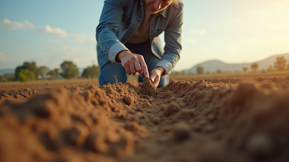 Eye-level view of a consultant examining soil samples in a field