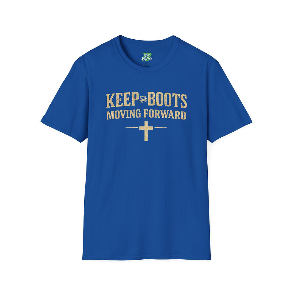 Thumbnail: Keep Boots Moving Forward© T-Shirt- Inspirational Faith Cross Tee