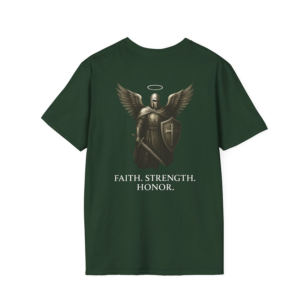 Thumbnail: Faith. Strength. Honor. Motivational Soft Cotton Comfy T-Shirt - Dark colors
