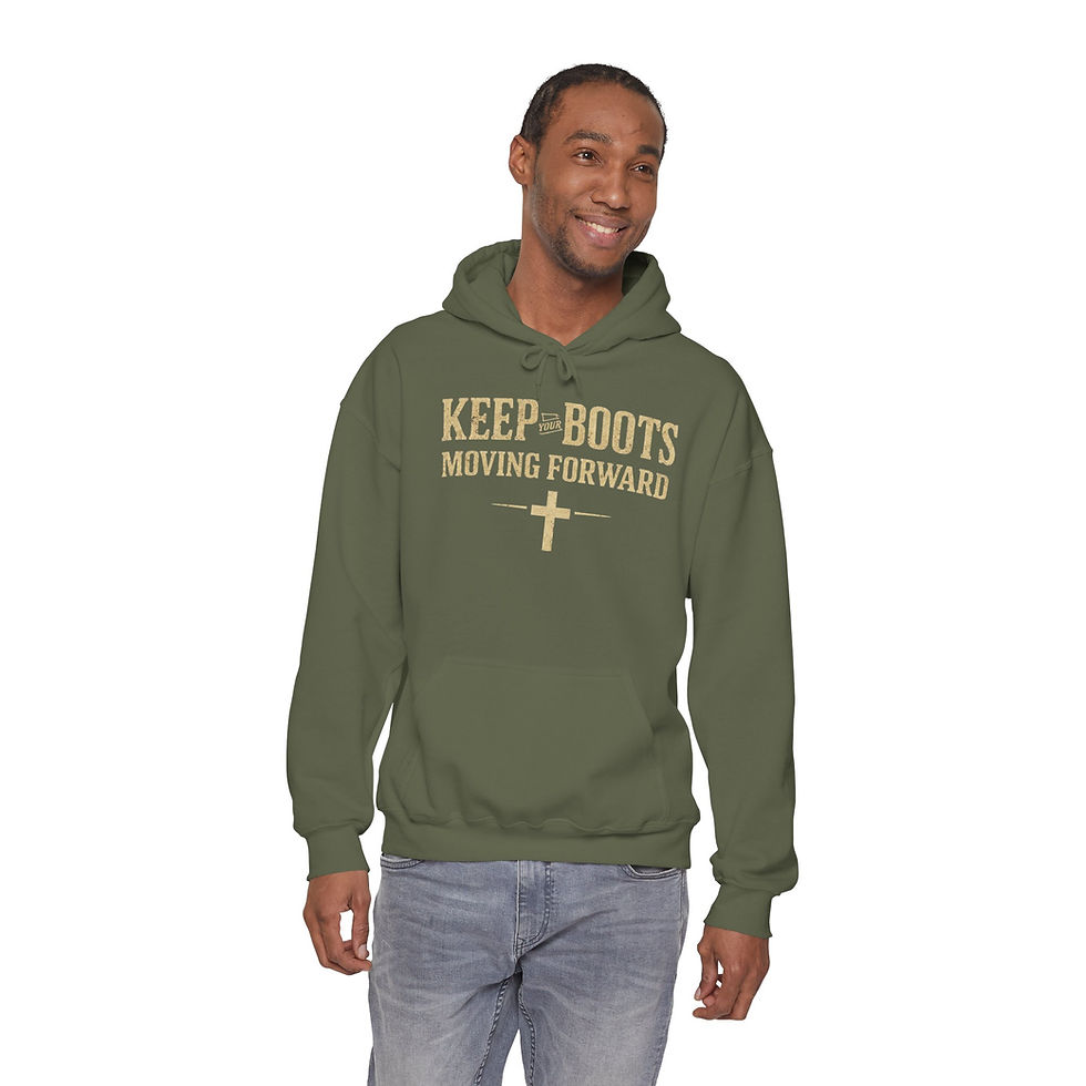Thumbnail: Keep Your Boots Moving Forward Hoodie- Faith‑Inspired Inspirational Pullover