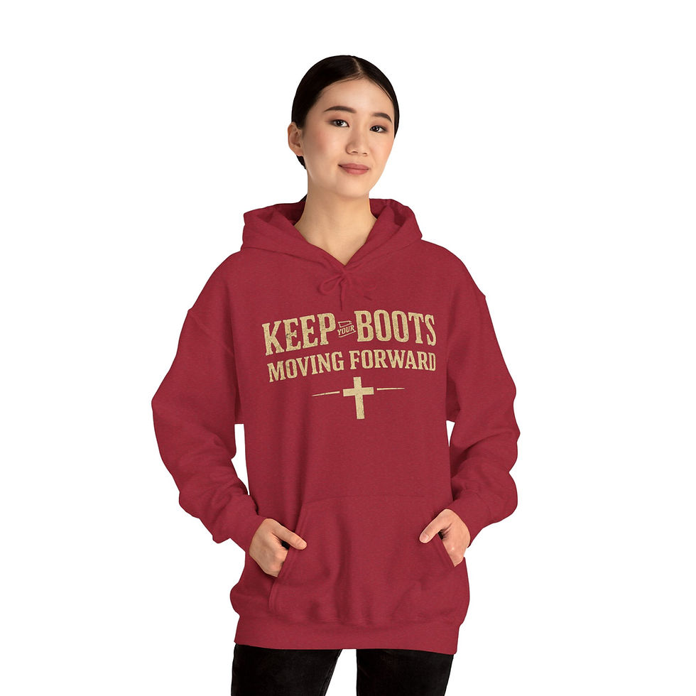 Thumbnail: Keep Your Boots Moving Forward Hoodie- Faith‑Inspired Inspirational Pullover