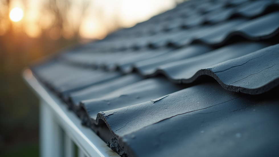 Close-up view of synthetic slate roofing tiles on a residential roof