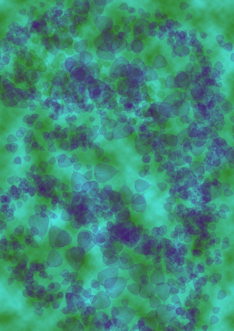 un immagine grafica con delle foglie blu trasparenti su sfondo verde