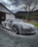 Audi R8 covered in foam during Premium exterior detailing package Fraser Valley BC