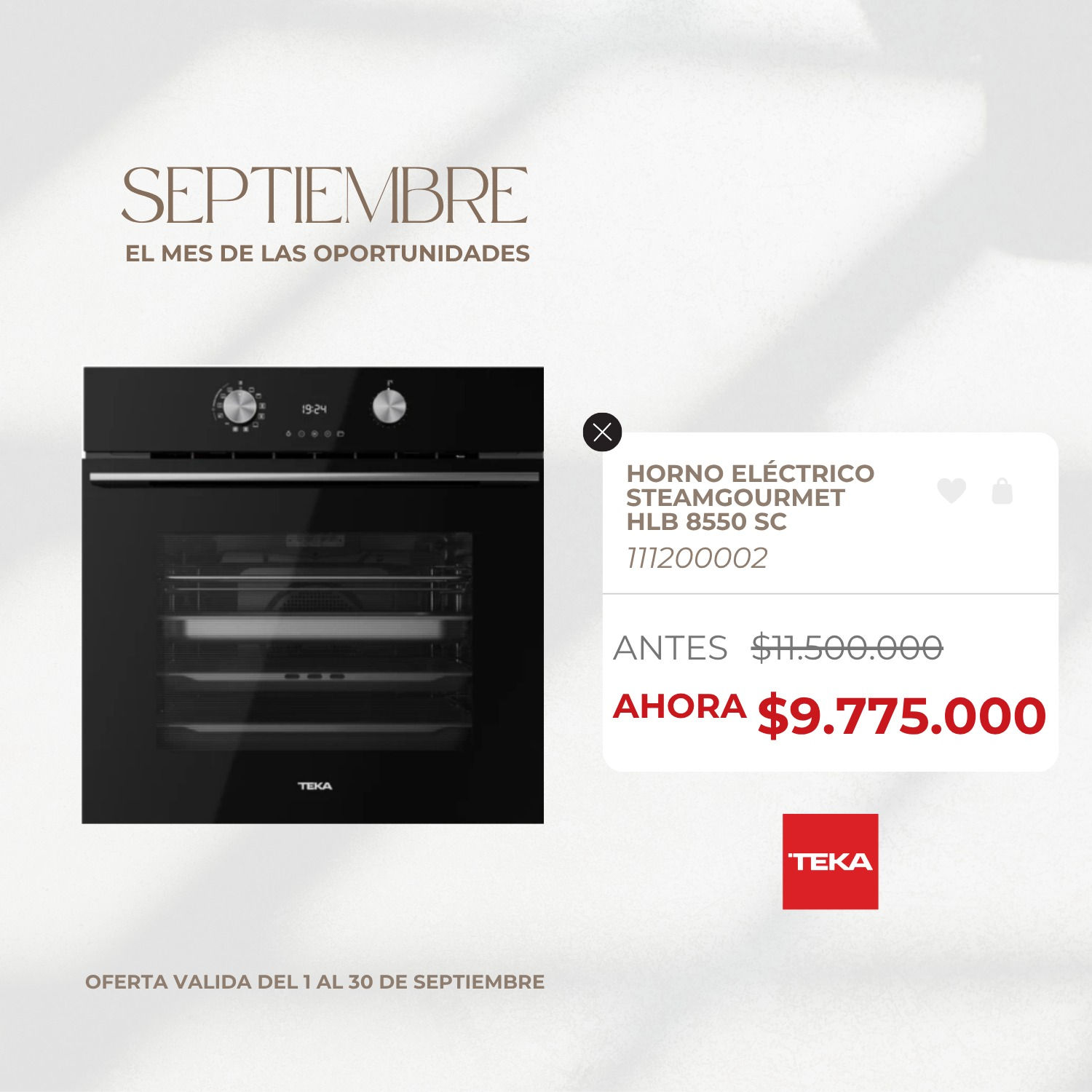 Horno eléctrico SteamGourmet/ vapor HLB 8550 SC 60cm Teka
