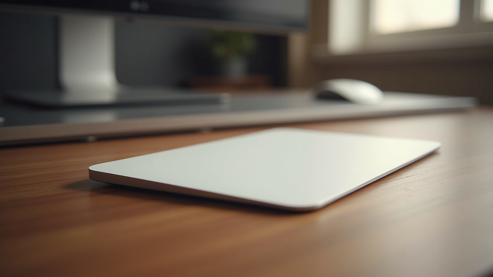 Close-up view of Apple Magic Trackpad on a wooden desk
