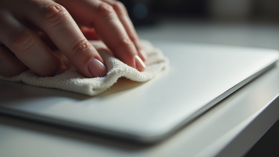 Eye-level view of Apple Magic Trackpad being cleaned with a soft cloth