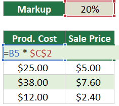 Absolute reference - excel example 1