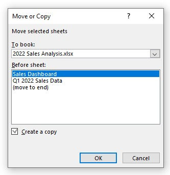 Excel Move or Copy Menu, creating a copy.