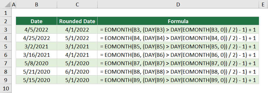 How to Round a Date to the First of the Nearest Month in Excel