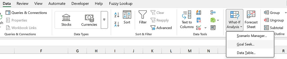 where to find goal seek from the excel Data ribbon