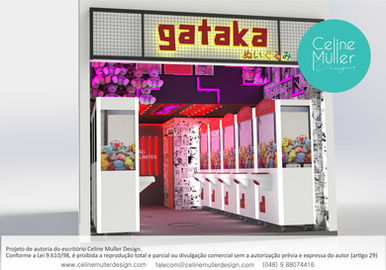 PT: Quiosque para shopping da loja Gataká, com fachada iluminada e temática gamer, repleto de máquinas de garra em um ambiente imersivo e vibrante. Projeto de Celine Muller Design.
EN: Shopping mall kiosk for Gataká, an immersive and vibrant claw machine store with a gamer-themed illuminated facade. Design by Celine Muller Design.