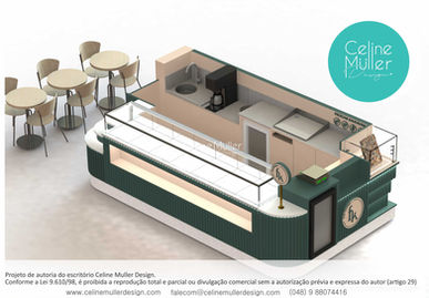 PT: Quiosque para shopping no segmento alimentício, com vitrine refrigerada e acabamento sofisticado em verde escuro e madeira clara, ideal para loja de chocolates premium.
EN: Shopping mall kiosk in the food segment, with a refrigerated display and sophisticated dark green and light wood finish, ideal for a premium chocolate store.
Isla comercial, kiosk, kiosco, Quiosque shopping