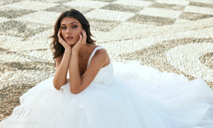 A Marchesa for Pronovias 2022 tulle princess ball gown wedding dress with straps