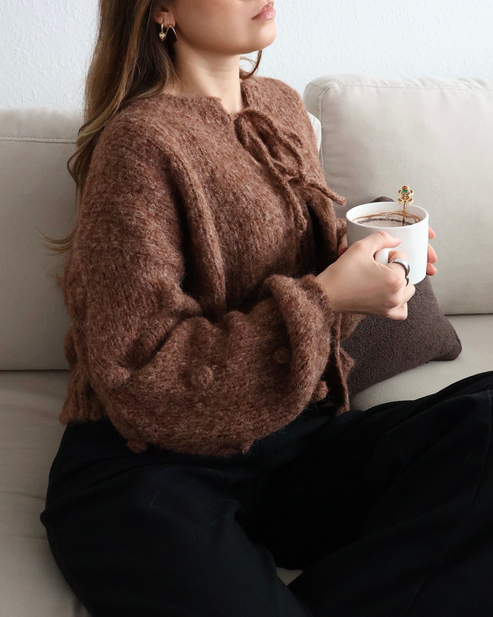 Mocha Bobble Knit-Pullover